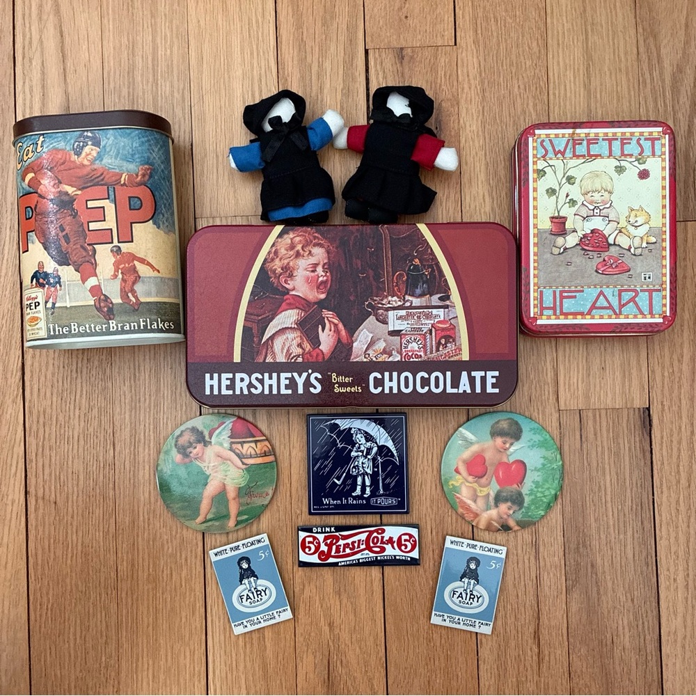 Vintage Retro Advertising Storage Boxes, Magnets, Set of 11, for Home/Office